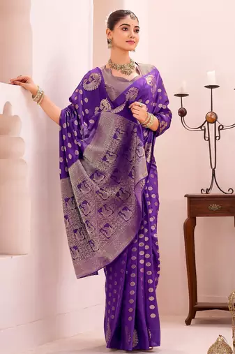Purple treditional roop silk zari weaving saree