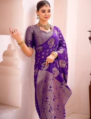 Purple treditional roop silk zari weaving saree 3