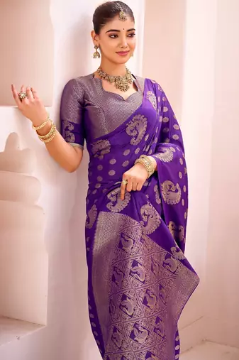 Purple treditional roop silk zari weaving saree