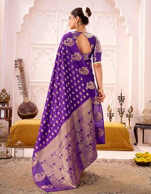Purple treditional roop silk zari weaving saree 4