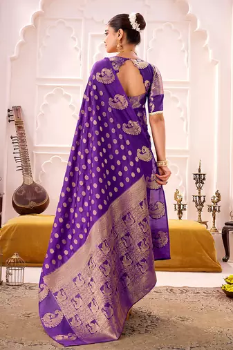 Purple treditional roop silk zari weaving saree