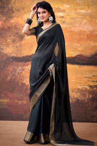 Black smoothy marshmallow zari weaving lightweight saree