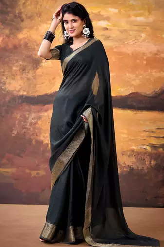 Black smoothy marshmallow zari weaving lightweight saree