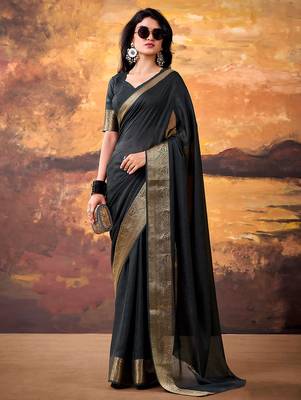 Black smoothy marshmallow zari weaving lightweight saree 2