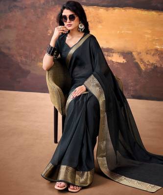 Black smoothy marshmallow zari weaving lightweight saree 3