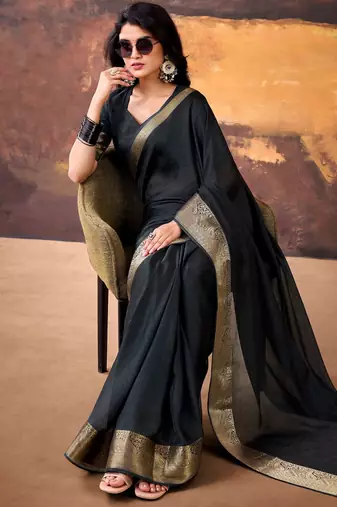 Black smoothy marshmallow zari weaving lightweight saree