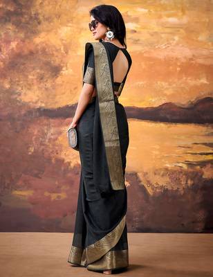 Black smoothy marshmallow zari weaving lightweight saree 4