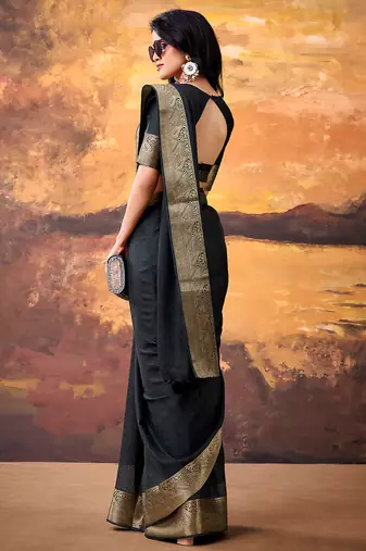 Black smoothy marshmallow zari weaving lightweight saree