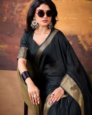 Black smoothy marshmallow zari weaving lightweight saree 5