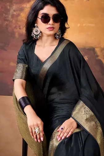 Black smoothy marshmallow zari weaving lightweight saree
