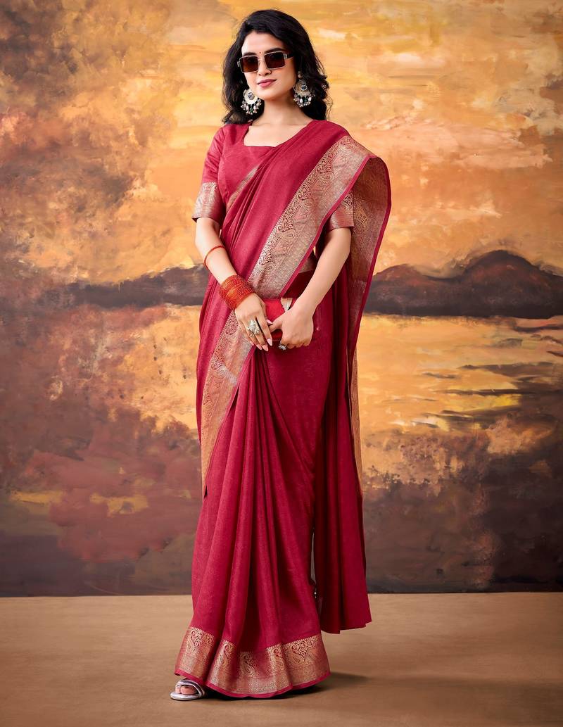 Maroon smoothy marshmallow zari weaving lightweight saree