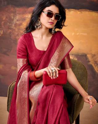 Maroon smoothy marshmallow zari weaving lightweight saree 4