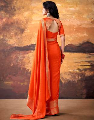 Orange smoothy marshmallow zari weaving lightweight saree 4