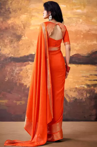 Orange smoothy marshmallow zari weaving lightweight saree
