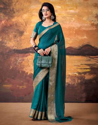 Teal smoothy marshmallow zari weaving lightweight saree 2