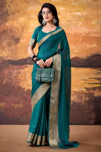 Teal smoothy marshmallow zari weaving lightweight saree