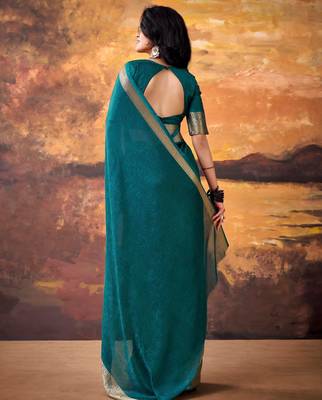 Teal smoothy marshmallow zari weaving lightweight saree 4