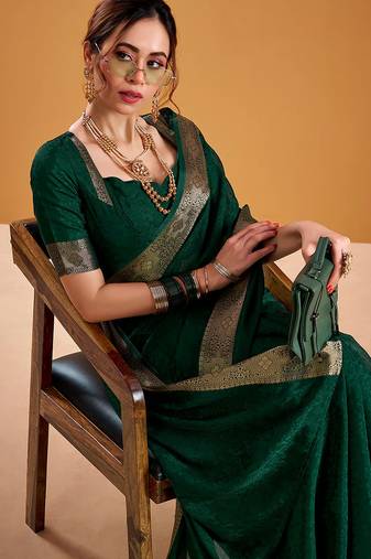 Green festival vibes polt shimmer zari weaving work saree