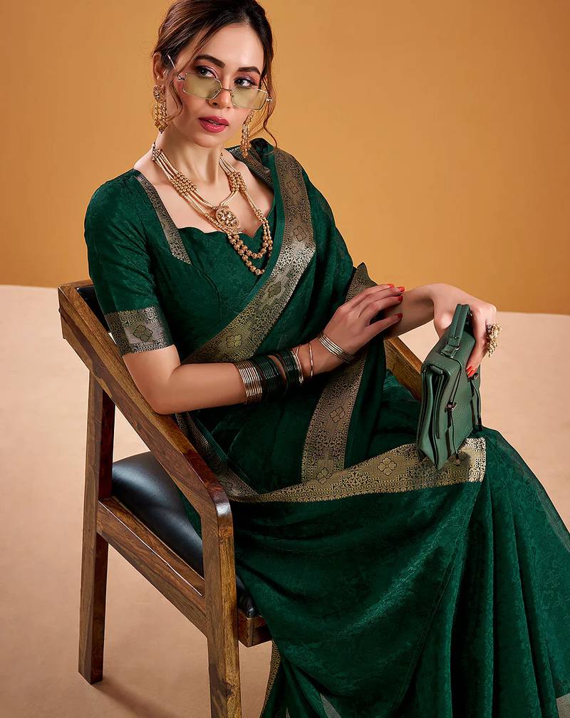 Green festival vibes polt shimmer zari weaving work saree