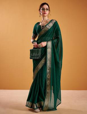 Green festival vibes polt shimmer zari weaving work saree 2