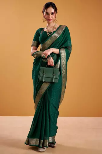 Green festival vibes polt shimmer zari weaving work saree