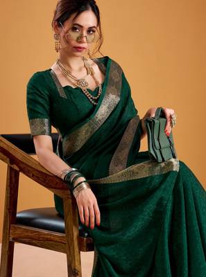 Green festival vibes polt shimmer zari weaving work saree 4
