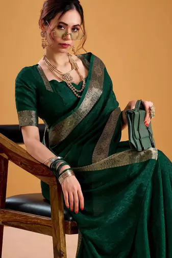 Green festival vibes polt shimmer zari weaving work saree