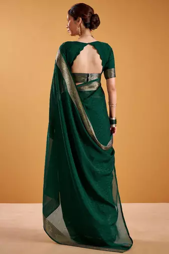 Green festival vibes polt shimmer zari weaving work saree