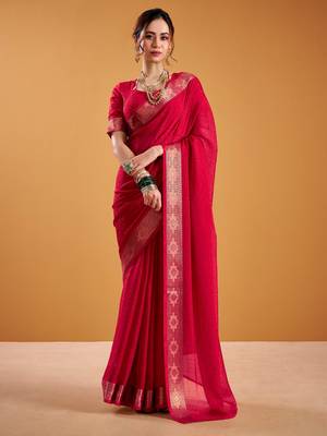 Red festival vibes polt shimmer zari weaving work saree 1