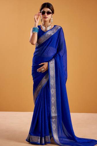 Royal blue festival vibes polt shimmer zari weaving work saree