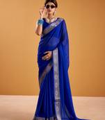 Royal blue festival vibes polt shimmer zari weaving work saree