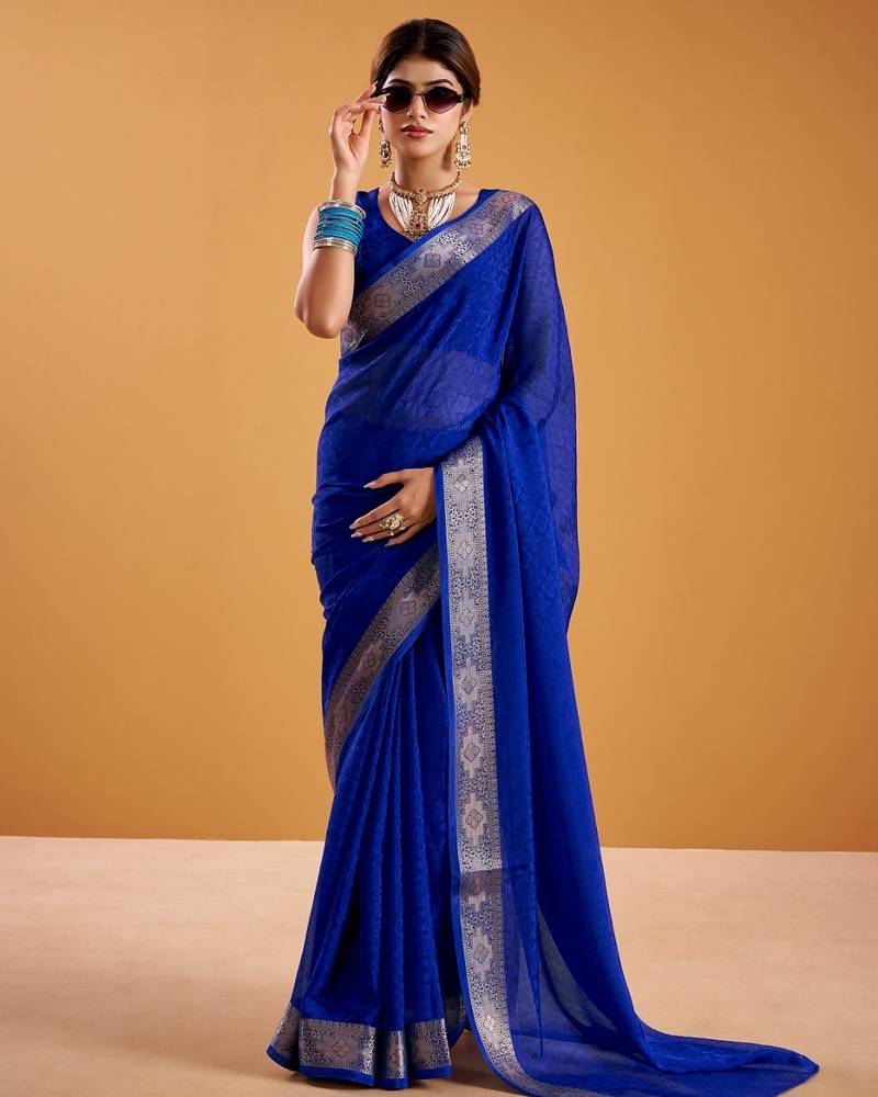 Royal blue festival vibes polt shimmer zari weaving work saree