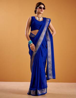 Royal blue festival vibes polt shimmer zari weaving work saree 2