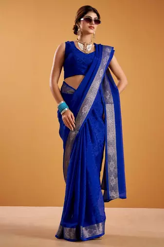 Royal blue festival vibes polt shimmer zari weaving work saree