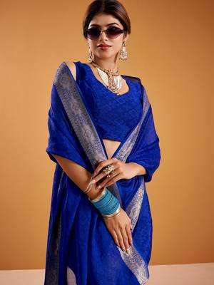 Royal blue festival vibes polt shimmer zari weaving work saree 3
