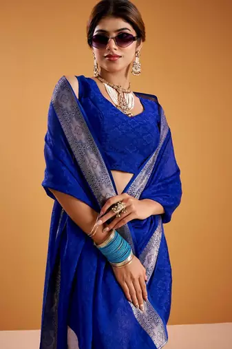 Royal blue festival vibes polt shimmer zari weaving work saree