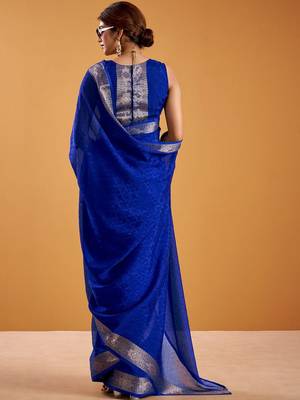 Royal blue festival vibes polt shimmer zari weaving work saree 4
