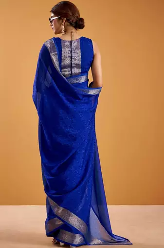 Royal blue festival vibes polt shimmer zari weaving work saree