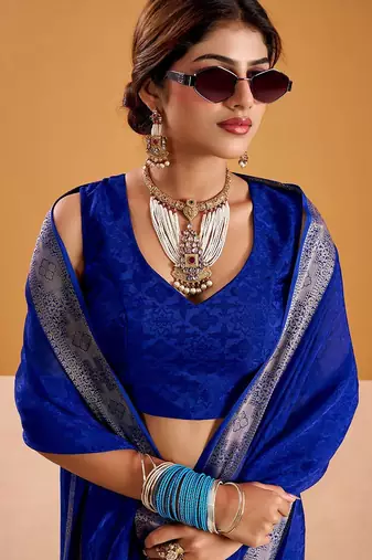 Royal blue festival vibes polt shimmer zari weaving work saree