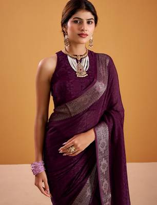 Wine festival vibes polt shimmer zari weaving work saree 3