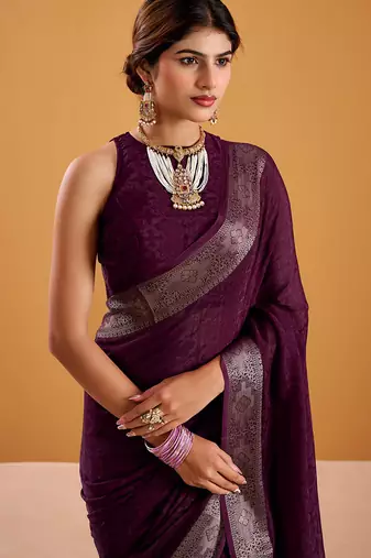 Wine festival vibes polt shimmer zari weaving work saree