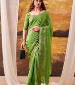 Parrot green mordern ethnic crepe silk weaving saree