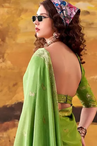 Parrot green mordern ethnic crepe silk weaving saree