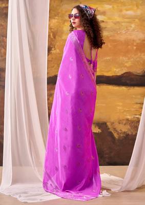 Pink mordern ethnic crepe silk weaving saree 5