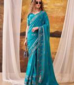 Sea blue mordern ethnic crepe silk weaving saree