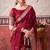 Maroon self printed chinnon silk zari weaving work saree
