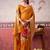 Mustard self printed chinnon silk zari weaving work saree