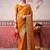 Mustard self printed chinnon silk zari weaving work saree