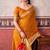 Mustard self printed chinnon silk zari weaving work saree