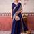 Navy blue self printed chinnon silk zari weaving work saree